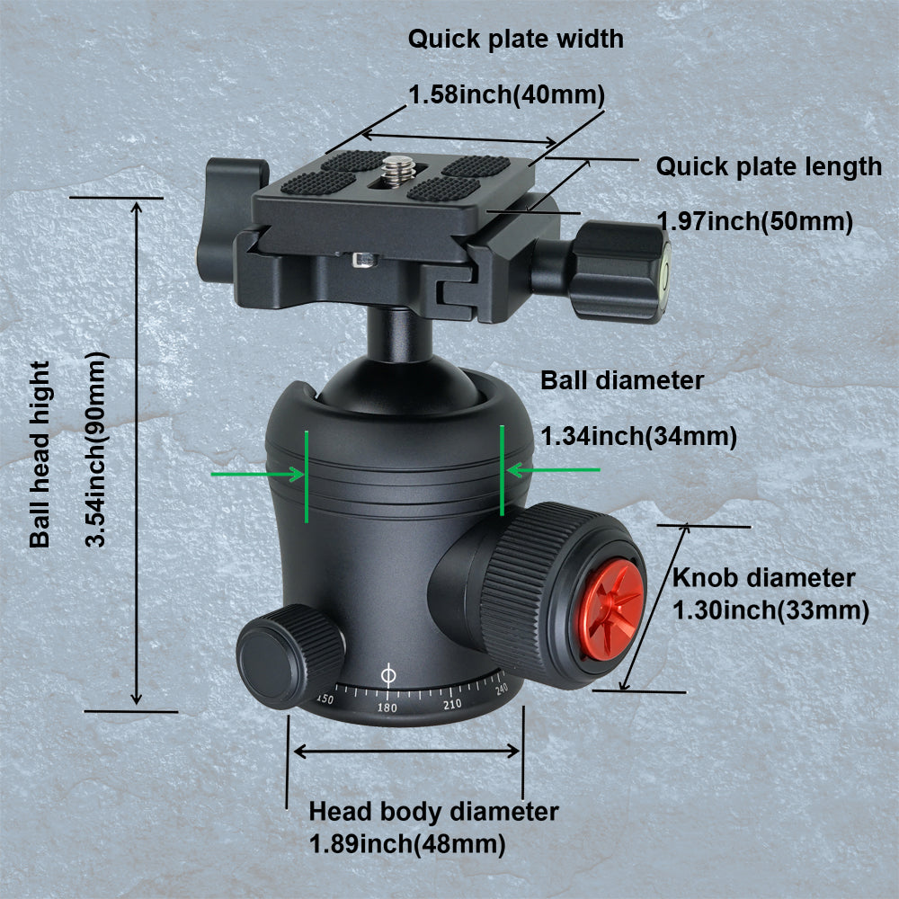 SIOTI Ball Head Tripod Mount, Ball Head Camera Mount, Camera Tripod Mount for DSLR Camera, Mirrorless Camera, Camcorder, Telescope, Action Camera, Slider, Tripod (34mm Diameter Ball)
