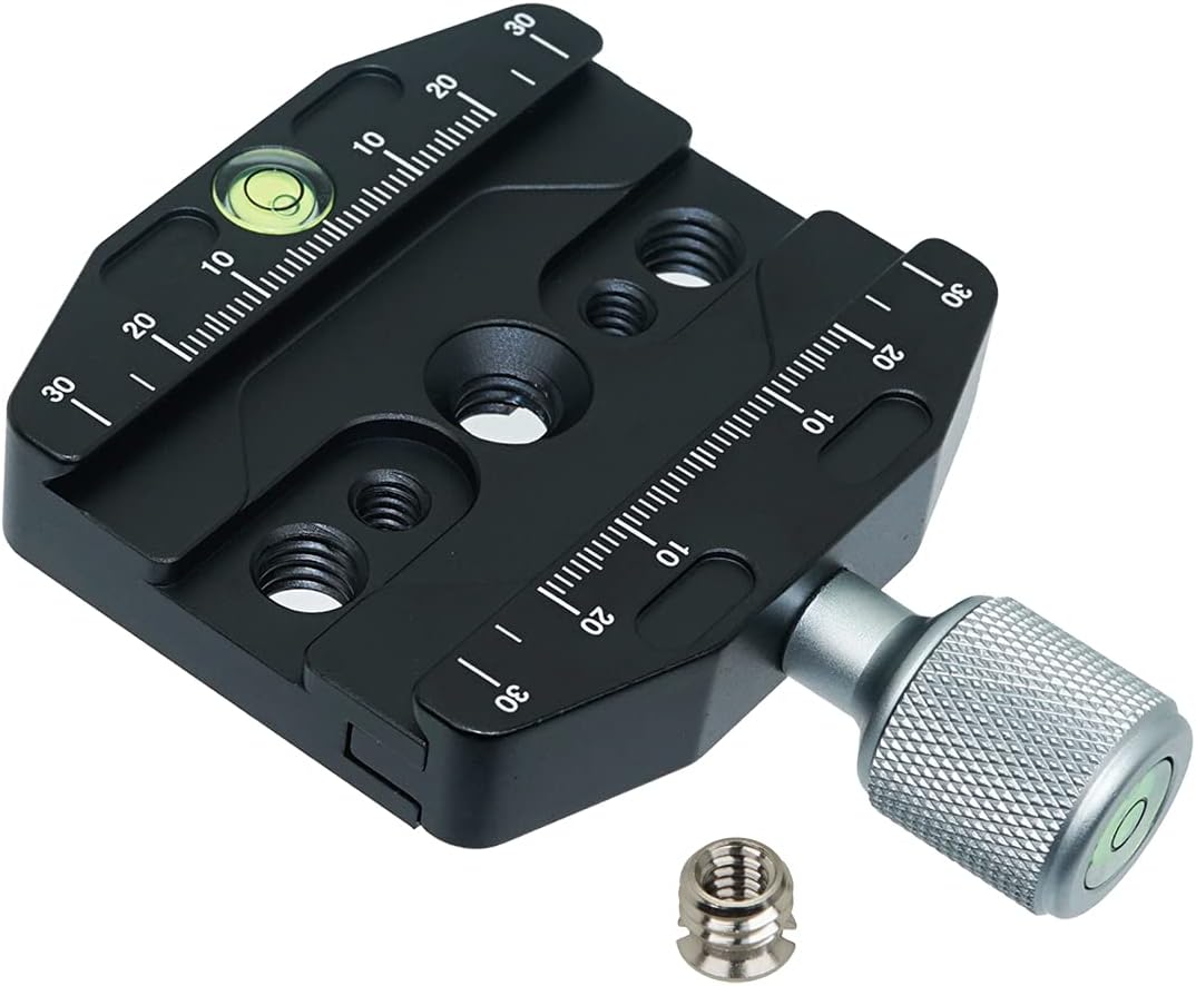 SIOTI Quick Release Plate Clamp, Quick Release Plate Mount, Tripod Ball Head Mount Clamp with 2×Bubble Spirit Level for DSLR, Camcorder, Projector, Heavy Video Camera (50mm QR Clamp)