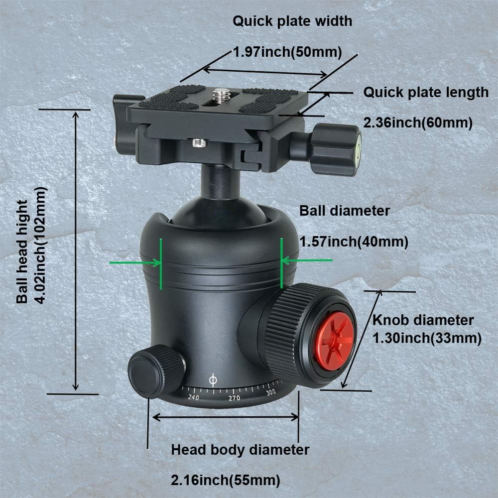SIOTI Ball Head Tripod Mount, Ball Head Camera Mount, Camera Tripod Mount for DSLR Camera, Mirrorless Camera, Camcorder, Telescope, Action Camera, Slider, Tripod (40mm Diameter Ball)