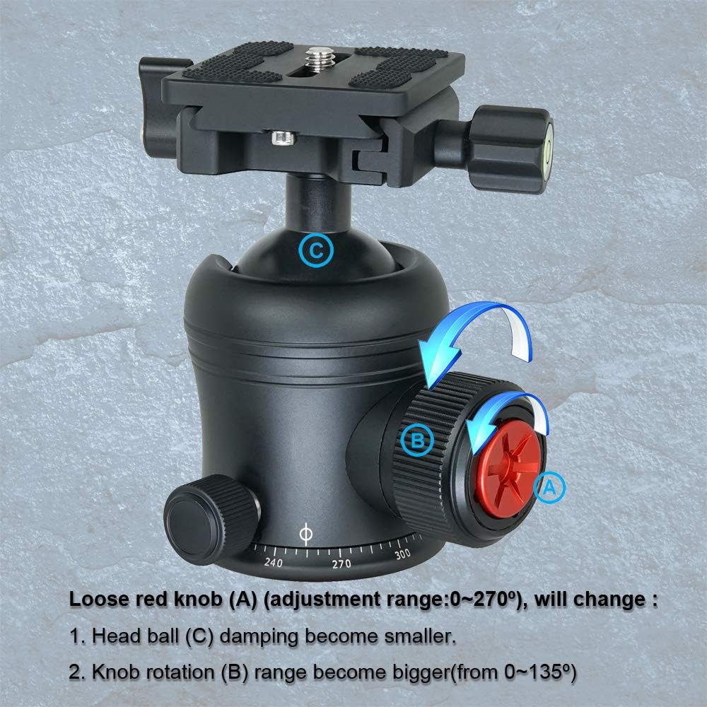 SIOTI Ball Head Tripod Mount, Ball Head Camera Mount, Camera Tripod Mount for DSLR Camera, Mirrorless Camera, Camcorder, Telescope, Action Camera, Slider, Tripod (40mm Diameter Ball)