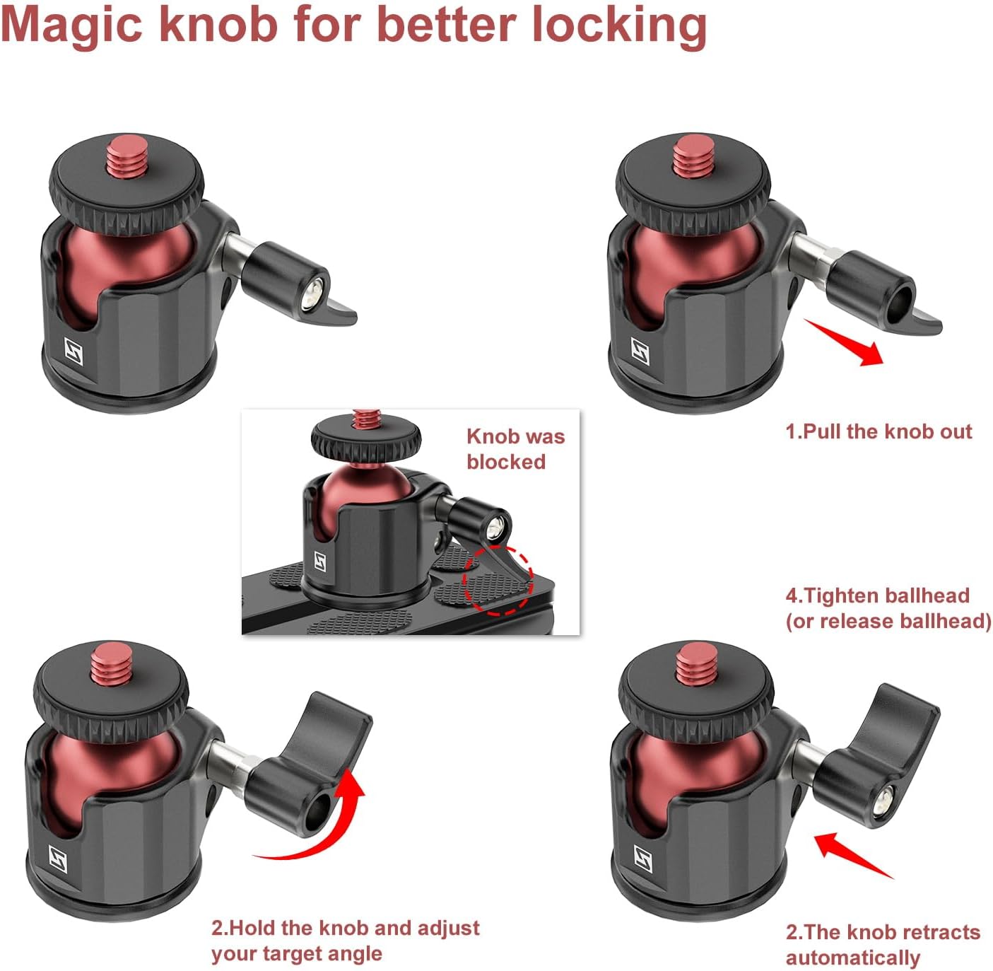 SIOTI Mini Ball Head Mount, Mini Tripod Head Mount, with Hot Shoe, Compatible with Microphone/Cellphone/Action Camera/Flash/LCD