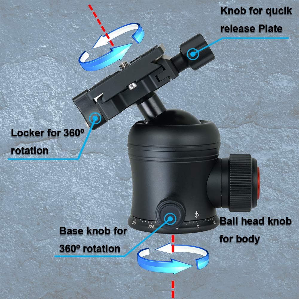 SIOTI Ball Head Tripod Mount, Ball Head Camera Mount, Camera Tripod Mount for DSLR Camera, Mirrorless Camera, Camcorder, Telescope, Action Camera, Slider, Tripod (40mm Diameter Ball)