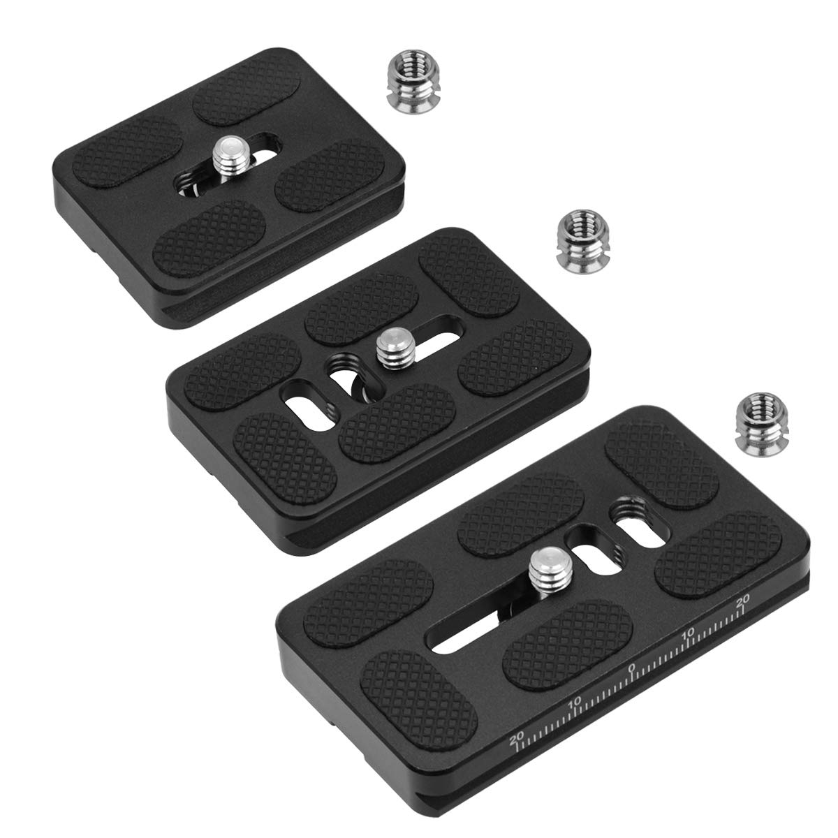 SIOTI Quick Release Plate, PU70+PU60+PU50 Universal Quick Release Plate kit, 1/4" Quick Release Screw Mount with 3Pieces Packed +2Pieces 1/4" to 3/8 Adapter Screw, Compatiable with Arca/Swiss S