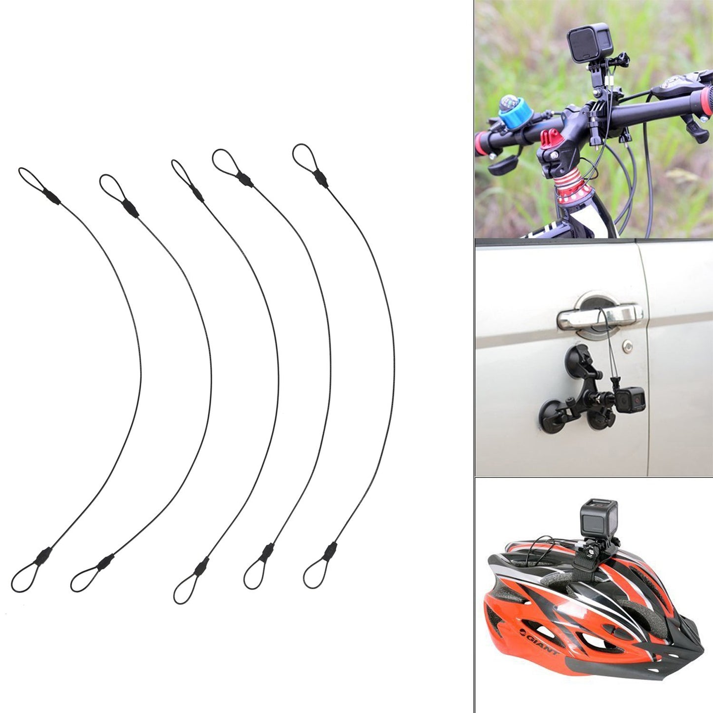 SIOTI Steel Tether Lanyard, Wirerope, 5PCs Pack, 24in Compatible for Hero 1~10, Action Camera and Other Applicable Equipment (24in)