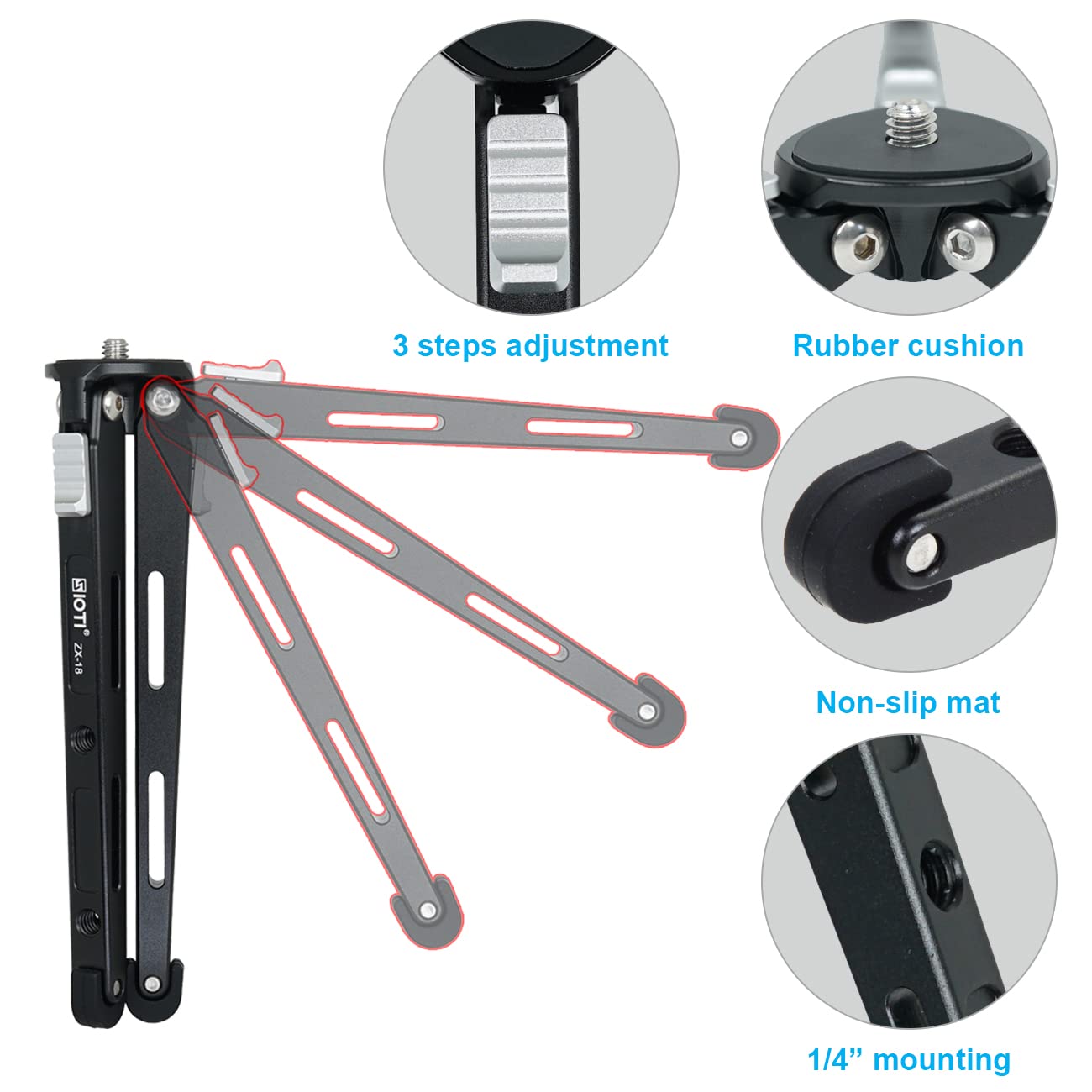 SIOTI Mini Tripod Stand Camera, Portable Tabletop Tripod Stand, Alumina Material & Lightweight, Compatialble for DSLR, SLR,Camcorder, Projector, Mobile Cellphone, Action Camera, Gopro, Webcam