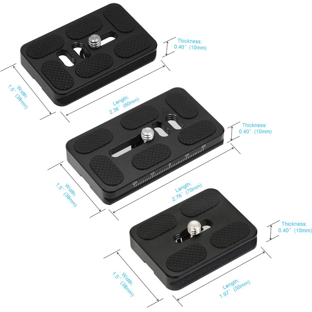 SIOTI Quick Release Plate, PU70+PU60+PU50 Universal Quick Release Plate kit, 1/4" Quick Release Screw Mount with 3Pieces Packed +2Pieces 1/4" to 3/8 Adapter Screw, Compatiable with Arca/Swiss S