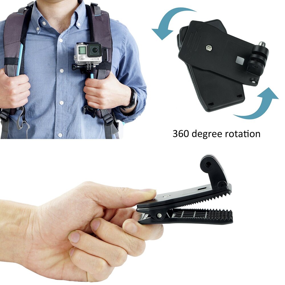 Adjustable Head Strap Mount+Hat Quick Clip Mount+Backpack Clip Mount for Action Camera