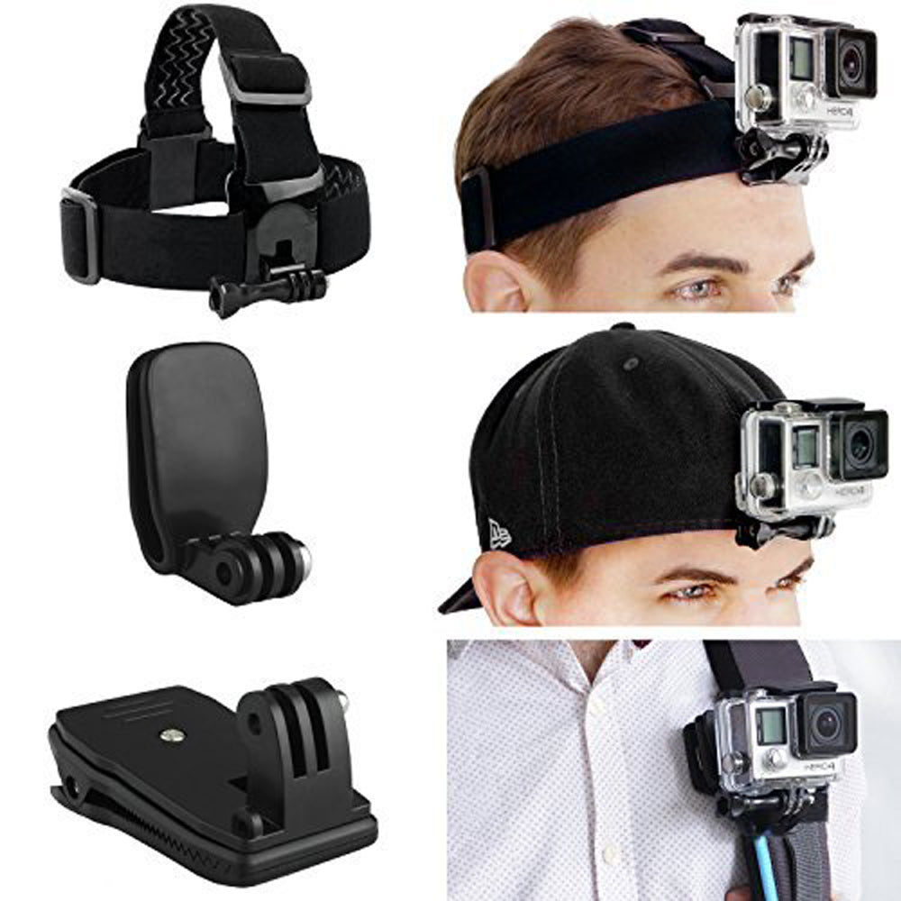 Adjustable Head Strap Mount+Hat Quick Clip Mount+Backpack Clip Mount for Action Camera
