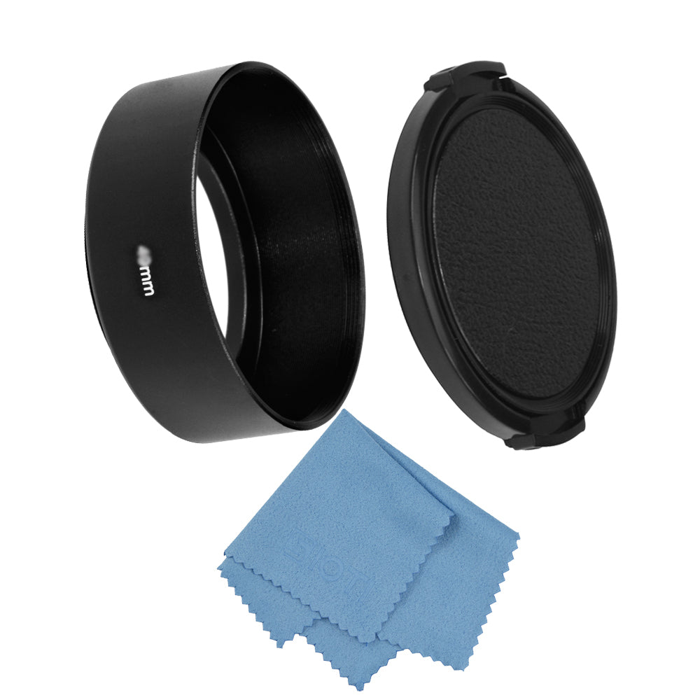 SIOTI Camera Metal Lens Hood with Cleaning Cloth and Lens Cap
