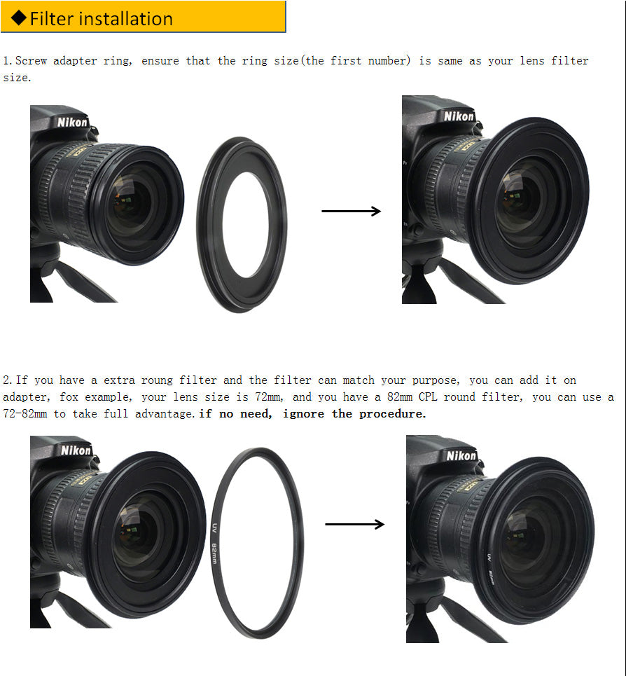 Step Down Lens Filter 52mm-82mm 52-82 Mm 52 To 82 Step Up Lens