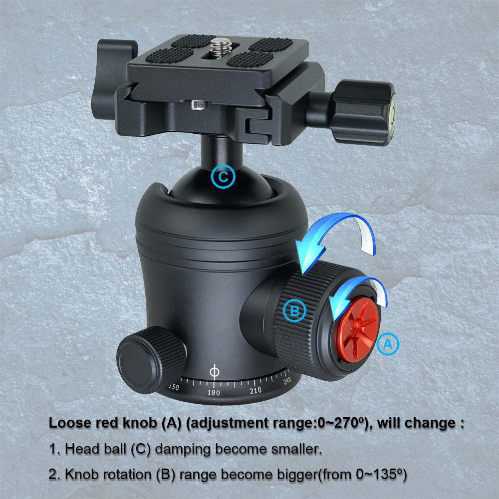 SIOTI Ball Head Tripod Mount, Ball Head Camera Mount, Camera Tripod Mount for DSLR Camera, Mirrorless Camera, Camcorder, Telescope, Action Camera, Slider, Tripod (34mm Diameter Ball)