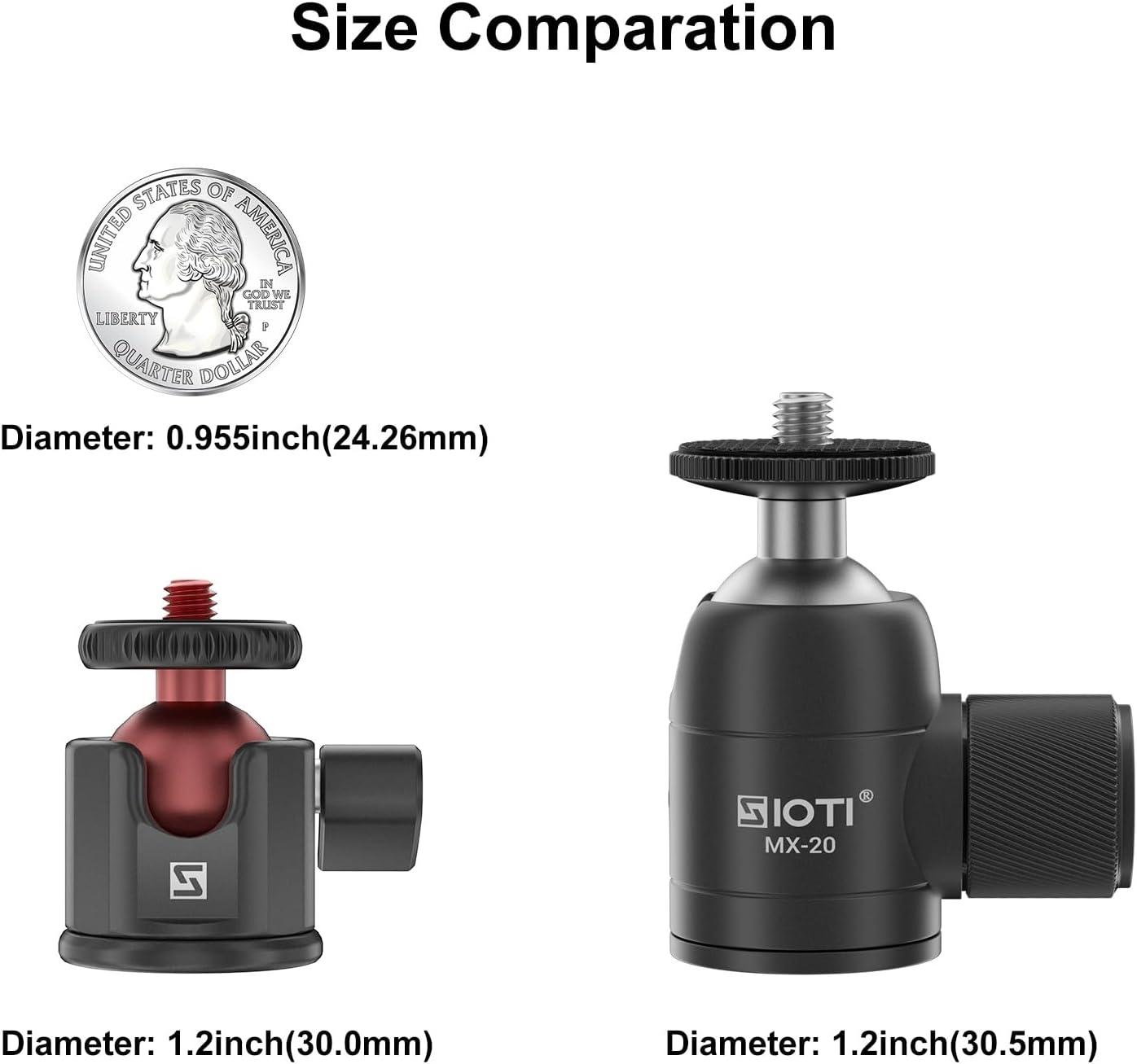 SIOTI Mini Ball Head Mount, Mini Tripod Head Mount, Compatible with Microphone/Cellphone/Action Camera/Flash/LCD