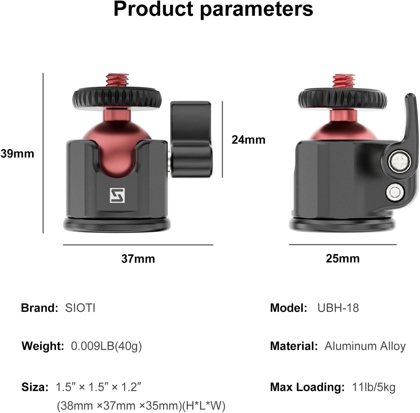 SIOTI Mini Ball Head Mount, Mini Tripod Head Mount, Compatible with Microphone/Cellphone/Action Camera/Flash/LCD