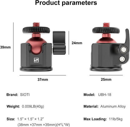 SIOTI Mini Ball Head Mount, Mini Tripod Head Mount, Compatible with Microphone/Cellphone/Action Camera/Flash/LCD