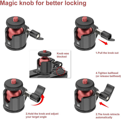 SIOTI Mini Ball Head Mount, Mini Tripod Head Mount, with Hot Shoe, Compatible with Microphone/Cellphone/Action Camera/Flash/LCD