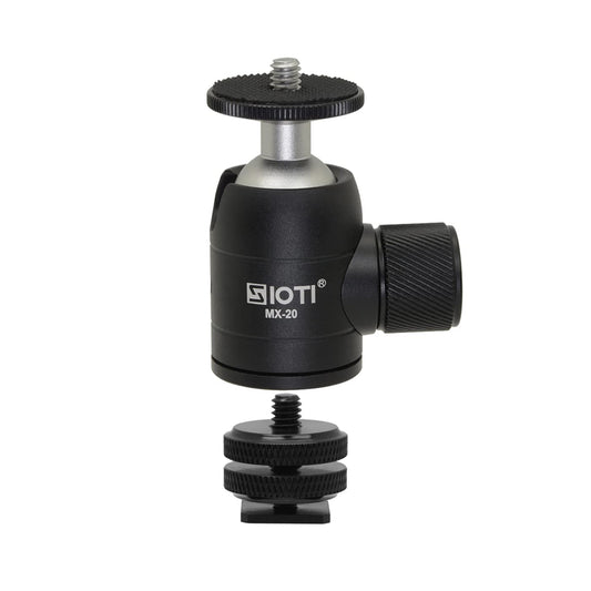 SIOTI Ultra Mini Ball Head Mount with Hot Shoe, Compatibale with Digital Camera/Microphone/Smart Phone/Action Camera/Flash/LCD (Mini Ball Head MX20)