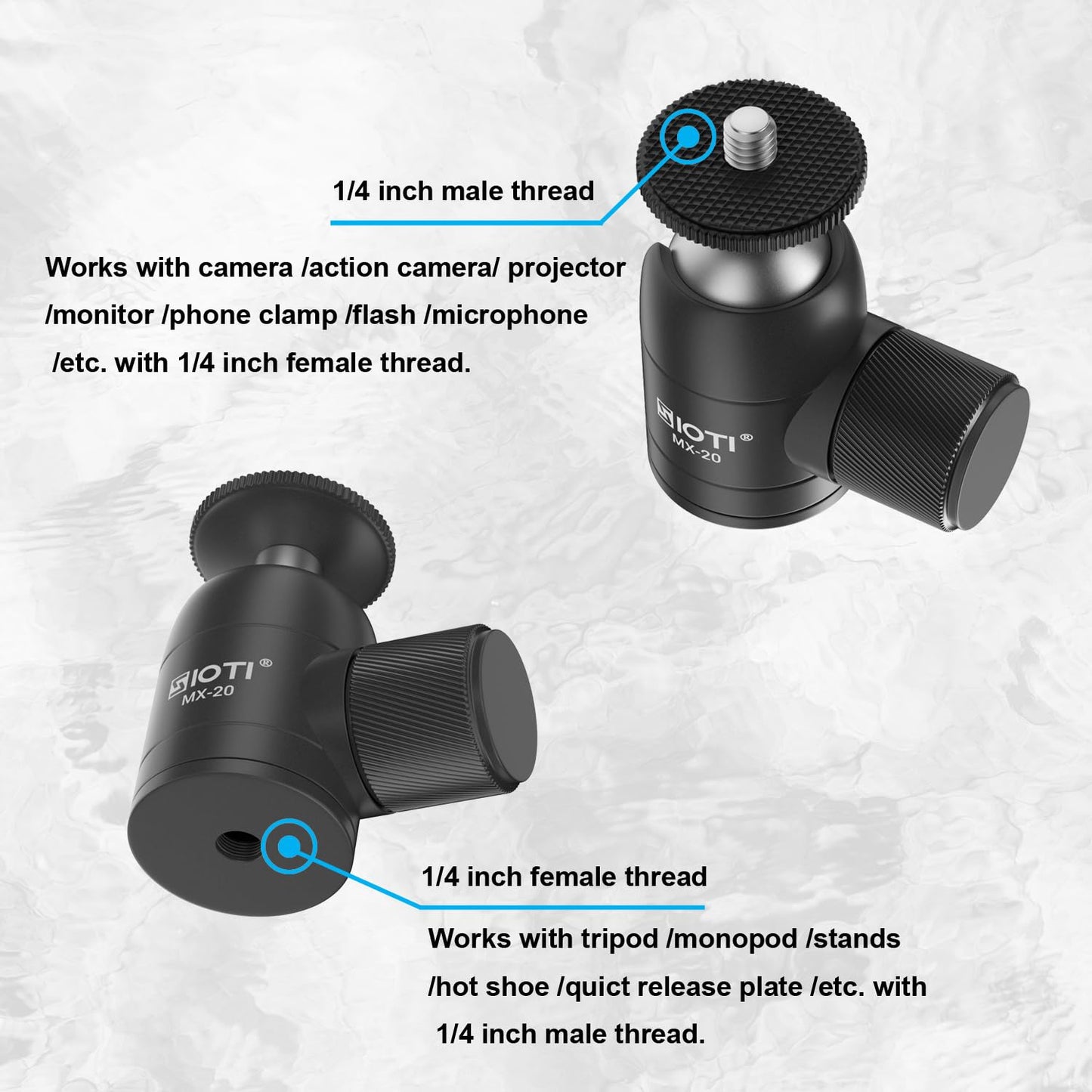 SIOTI Tripod Mini Ball Head Tripod Mount Head-Metal Ballhead 360° Pan 90° Tilt Tripod Mount with 1/4" Screw for Digital Camera/Compact DSLR/Cell Phone/Monopod/Gopro/Light Stand/Light House