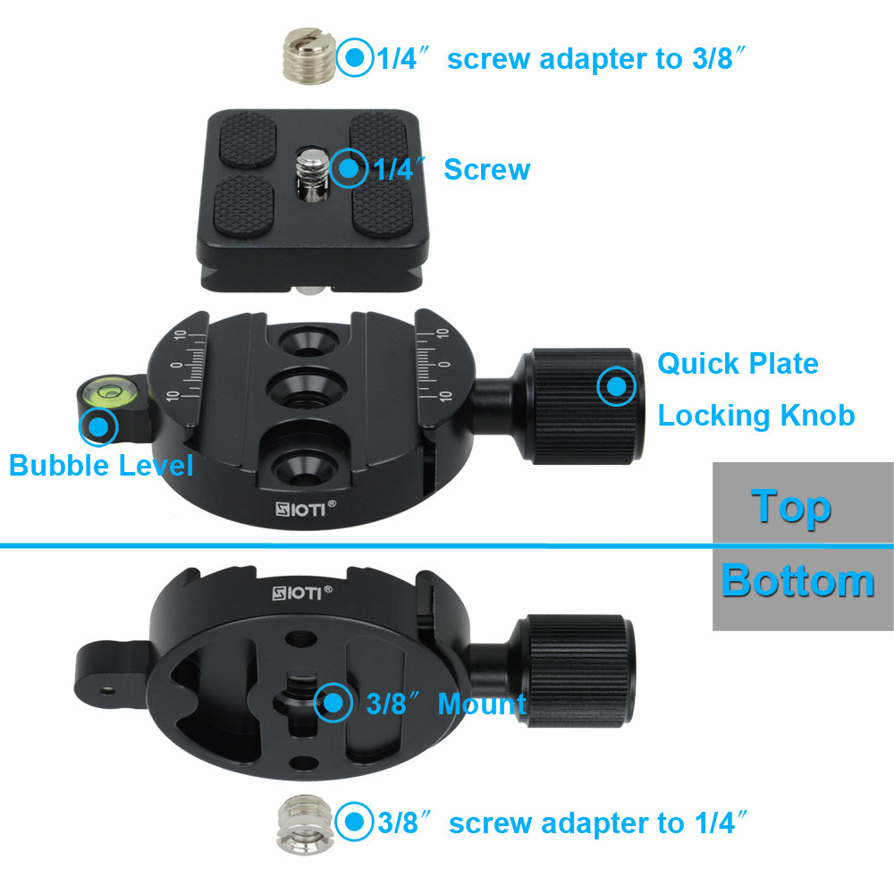 SIOTI Quick Plate Adapter with PU50 Quick Release Plate Compatible with RRS/ARCA Ball Head or Any Tripod Head/Tripod with 1/4" or 3/8" Mount