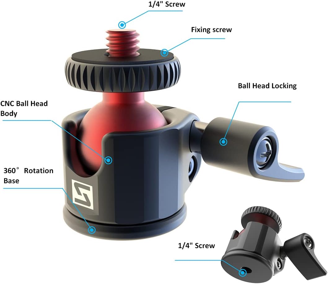 SIOTI Mini Ball Head, Mini Tripod Ball Head, 360 Degree Rotation+Tilting Adjusting, Compatiable with Digital Card Camera/Microphone/Cell Phone/Action Camera/Light LED