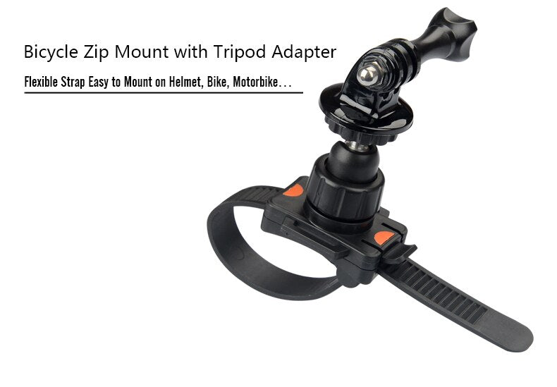 Helmet Bicycle Zip Mount Strap Tripod Holder with Adapter Mount