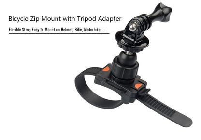 Helmet Bicycle Zip Mount Strap Tripod Holder with Adapter Mount