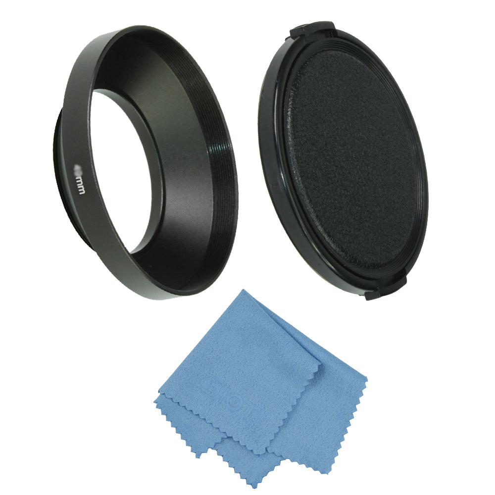 SIOTI Camera Metal Lens Hood with Cleaning Cloth and Lens Cap